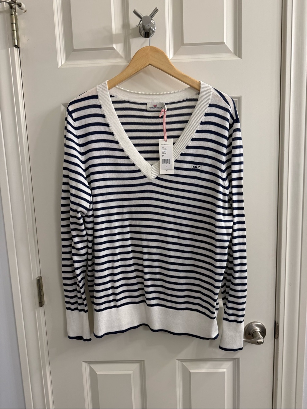 Vineyard Vines Navy & White Striped V-Neck Sweater